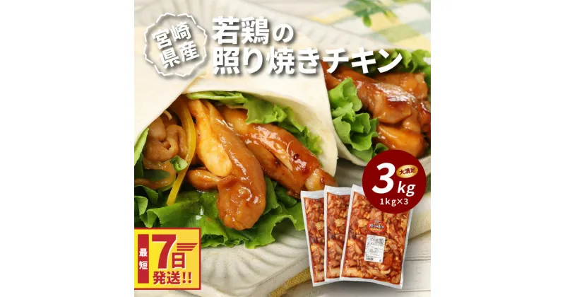 【ふるさと納税】【レビューキャンペーン対象】宮崎県産若鶏の照り焼きチキン 3kg – もも肉のみ使用 モモ肉 てりやき 国産鶏肉 味付け肉 焼くだけ フライパン調理 時短 お弁当 カット済み 真空パック 1kg×3P スピード配送便 送料無料 【宮崎県木城町】