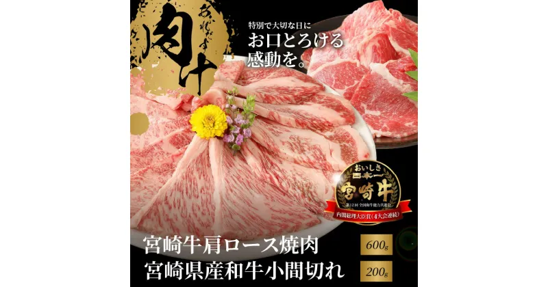 【ふるさと納税】宮崎牛肩ロース焼肉600gと宮崎県産和牛小間切れ200g – 国産牛肉 焼き肉用カット ミヤチク サシが適度に入り、キメが細かくしっかりした肉質 風味豊かな部位 カット済み 2人前/3人前 冷凍 宮崎牛焼肉 牛肉セット 送料無料 【宮崎県木城町】