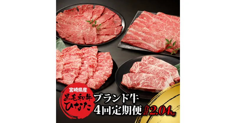 【ふるさと納税】4回定期便 宮崎県産ブランド牛「黒毛和牛ひなた」 – 牛肉 定期便 4ヶ月 モモ肉スライス バラ肉 焼き肉 肩ロース肉 スライス ロースステーキ 赤身が美味しい黒毛和牛ひなた ステーキ肉 堪能 食べ比べ定期便 冷凍 Okazaki Food 送料無料 【宮崎県木城町】