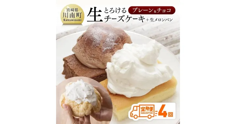 【ふるさと納税】 定期便 チーズ ケーキ 生クリーム メロンパン 送料無料 チーズケーキ セット 人気の新食感とろける生チーズケーキ（プレーン・チョコ）+メロンパン定期便4回コース G2702