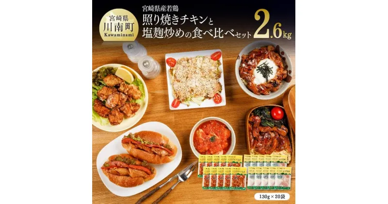 【ふるさと納税】 簡単調理!宮崎県産若鶏 照り焼きチキン＋塩麹炒めセット 計20袋 – 送料無料 九州産 鶏肉 肉 小分け 時短おかず おうち時間 おうちごはん F0715