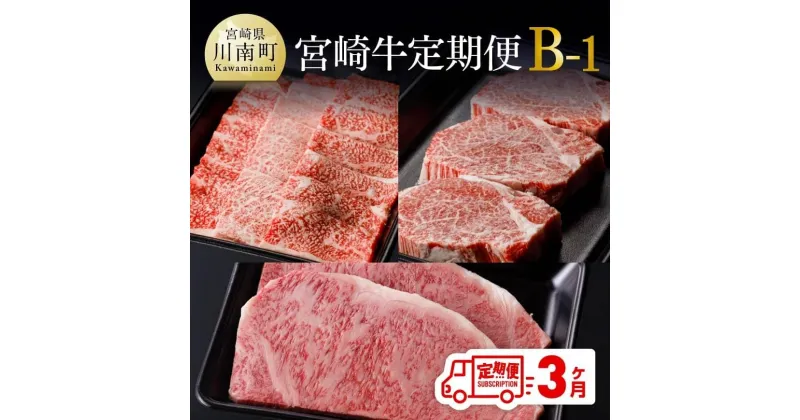 【ふるさと納税】【定期便】宮崎牛 3ヶ月定期便B‐1(ロースステーキ/肩ロース焼肉/ヒレステーキ) 肉 牛肉 国産 宮崎県産 黒毛和牛 和牛 セット ミヤチク 宮崎県 川南町 送料無料 D0674t31