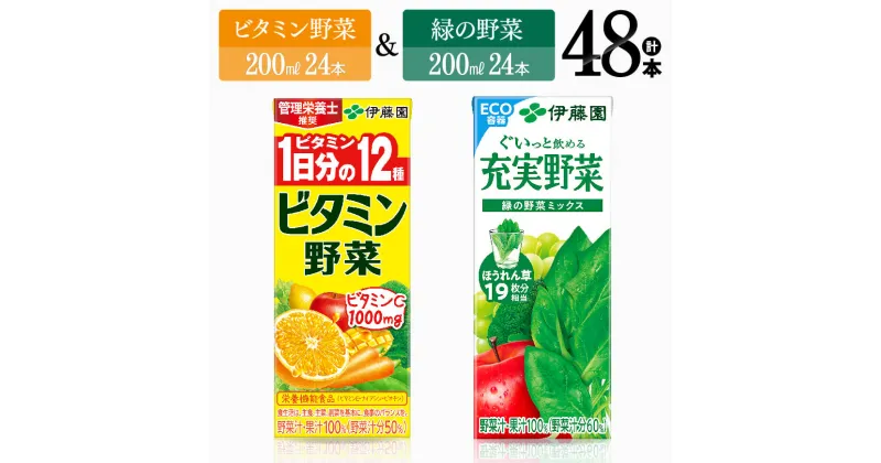 【ふるさと納税】 伊藤園　ビタミン野菜24本+緑の野菜24本（紙パック） – 伊藤園 飲料類 野菜 ビタミン野菜 緑の野菜 ジュース セット 詰め合わせ 飲みもの D07310