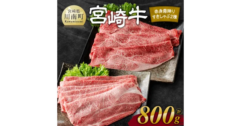 【ふるさと納税】 宮崎牛赤身霜降りすきしゃぶ2種 800g – 肉 牛肉 黒毛和牛 宮崎県産牛 九州産牛 国産牛 宮崎県産 九州産 国産 赤身 霜降り すき焼き 焼きしゃぶ ウデ モモ 肩ロース E11123