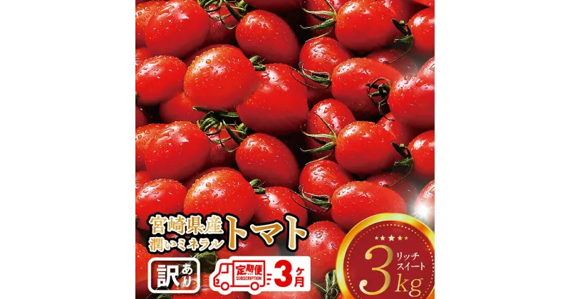 【ふるさと納税】 【3ヶ月定期便】【訳あり】宮崎県産ミニトマト 潤いミネラルトマト「リッチスイート」3kg ※初回発送は令和6年12月※ – ミニトマト 九州産 川南町産 野菜 ヘルシー 送料無料 D07202t3