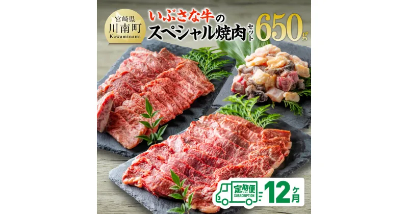 【ふるさと納税】【12ヶ月定期便】いぶさな牛のスペシャル焼肉セット650g – 宮崎県産 牛 焼肉 黒毛和牛 ホルモン 肩ロース 定期便 D05307t12