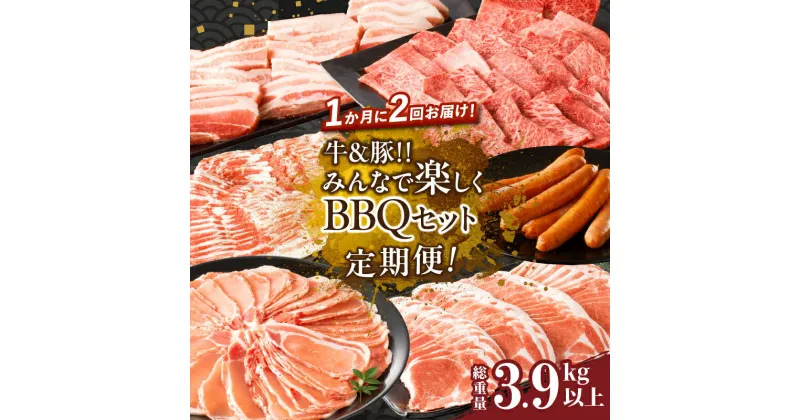 【ふるさと納税】定期便 ＼1か月に2回お届け！！／ 牛 豚 みんなで楽しく BBQ セット 総重量3.9kg以上 肉 牛肉 豚肉 豚バラ ビーフ ウインナー 国産 食品 黒毛和牛 おかず 焼肉 すき焼き しゃぶしゃぶ おすすめ お取り寄せ グルメ お祝い 記念日 宮崎県 都農町 送料無料