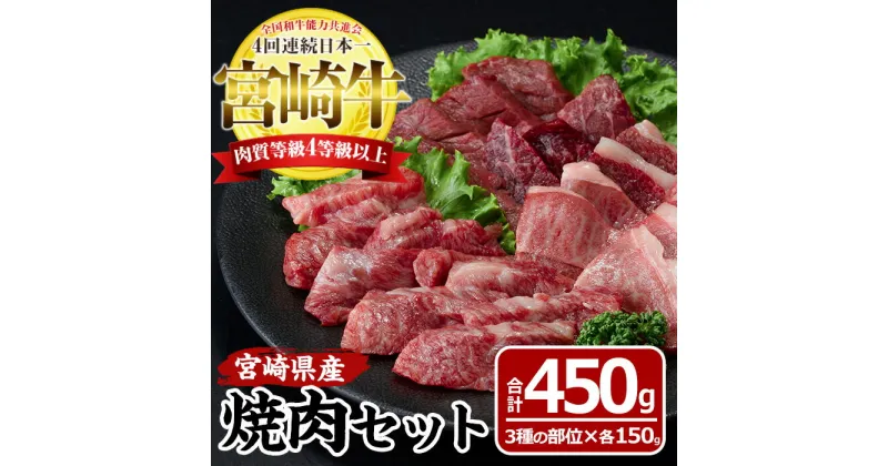 【ふるさと納税】宮崎牛焼肉セット(合計450g・バラ、モモ、肩×各150g)国産 九州産 宮崎県産 牛肉 お肉 おにく ブランド牛 冷凍【MF-10】【エムファーム】