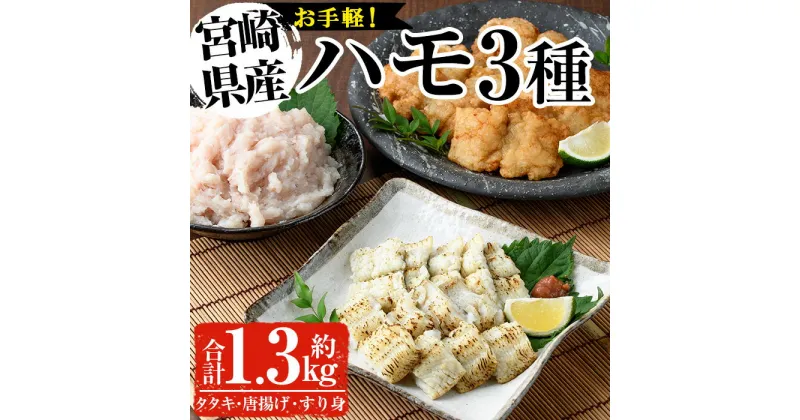 【ふるさと納税】鱧つくし セット(合計約1.3kg・ハモたたき80g×3、鱧のからあげ200g×3、鱧すり身500g)はも ハモ 骨切り タタキ 唐揚げ 海鮮 魚介 おつまみ 惣菜 簡単 お手軽 冷凍 食べ比べ 詰め合わせ 詰合せ 国産 宮崎県産【MF-36】【エムファーム】