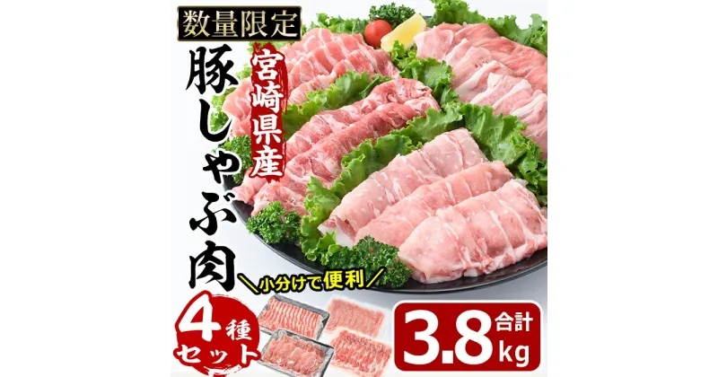 【ふるさと納税】宮崎県産 豚しゃぶ肉 セット 4種(合計3.8kg・ロース800g・バラ800g・肩ロース400g・豚モモ肉1.8kg)豚肉 お肉 しゃぶしゃぶ カタ もも 鍋 生姜焼き 小分け 数量限定 国産 冷凍【MF-55】【エムファーム】