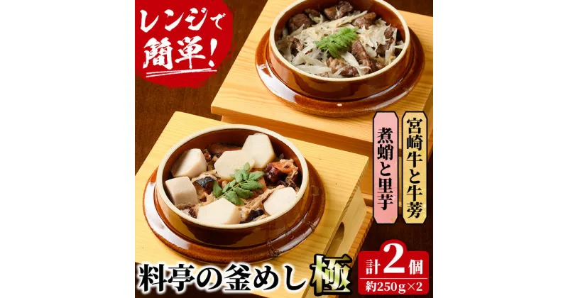 【ふるさと納税】料亭の釜めし・極＜宮崎牛と牛蒡＞＜煮蛸と里芋＞（2種各1個）釜飯 料亭 惣菜 時短 お取り寄せ グルメ 詰め合わせ セット 冷凍【TW-2】【魚甚閣 常若】