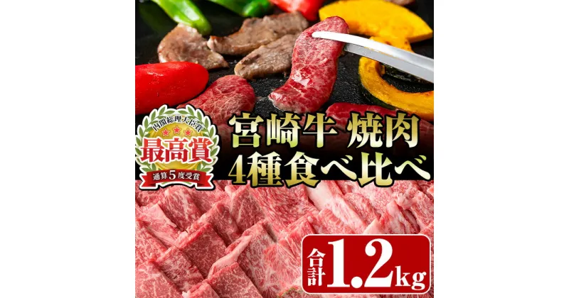 【ふるさと納税】宮崎牛4種食べ比べ焼肉(合計1.2kg) 牛肉 もも 肉 焼肉 肩ロース ウデ バラ BBQ 精肉 お取り寄せ 黒毛和牛 ブランド和牛 冷凍 国産【R-86】【ミヤチク】