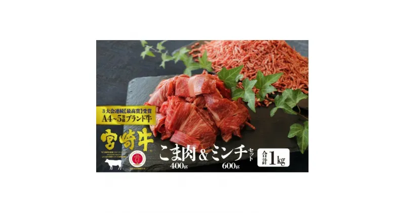 【ふるさと納税】宮崎牛 こま肉＆ミンチセット 1kg（こま400g・ミンチ600g）※配送不可：一部離島　 肉 お肉 牛肉 黒毛和牛 ひき肉 小間切れ肉 パラパラミンチ 肉セット ハンバーグ 牛丼 宮崎県産 産地直送 　お届け：※お届けに2ヶ月程度かかります。