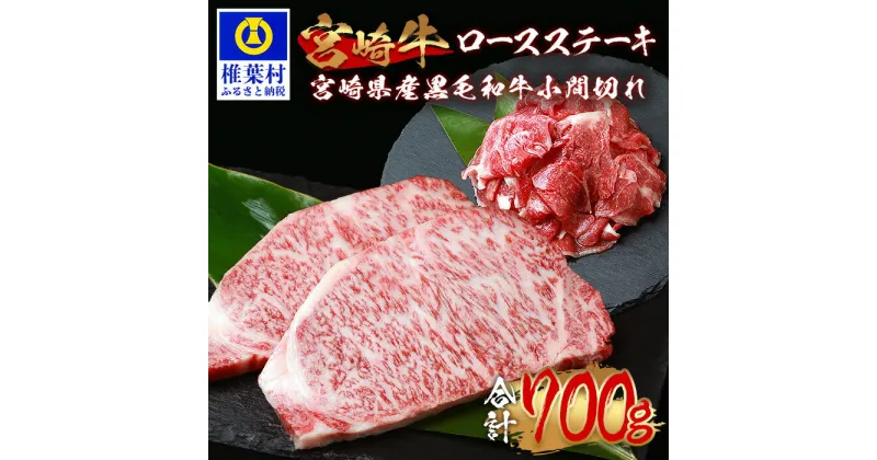 【ふるさと納税】受賞歴多数!! 宮崎牛 ロース ステーキ「250g×2」焼き肉＆宮崎県産 黒毛和牛 小間切れ「100g×2」【合計700g】【MT-69】｜送料無料 牛 肉 牛肉 人気 黒毛和牛 和牛 国産牛 国産 ブランド牛 おすすめ 冷凍 父 母 敬老 お祝い 内祝い お中元 お歳暮 贈り物｜