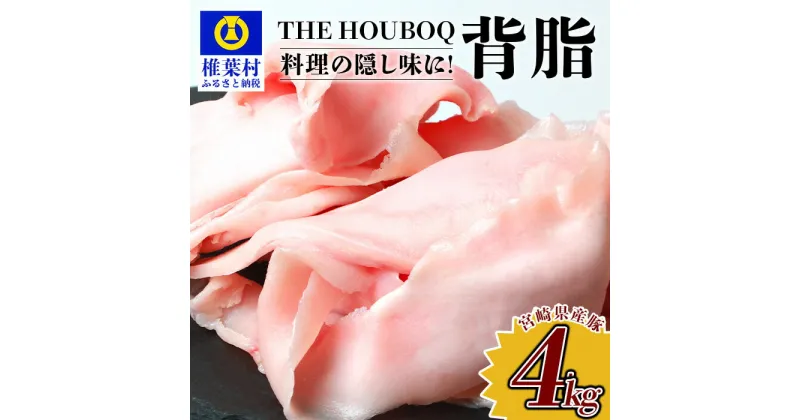 【ふるさと納税】【業務用】THE HOUBOQ 旨味たっぷり 豚背脂 【合計4Kg】 国産 肉 豚肉 フリーレンジ 放牧 豚 ぶた ブタ 冷凍 長期保存 誕生日 宮崎県産 九州産 パーティー 多用途 アウトドア ポーク ラーメン チャーハン 隠し味 料理 調理 おすすめ 背油 背脂 調味料 HB-107