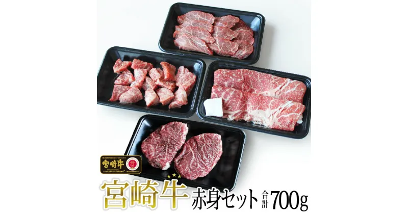 【ふるさと納税】【宮崎牛】 赤身 セット ステーキ 200g 焼肉 150g スライス 200g サイコロ 150g セット 合計700g [SHINGAKI 宮崎県 美郷町 31ag0072] 牛肉 モモ もも すき焼き しゃぶしゃぶ BBQ 真空 冷凍 内閣総理大臣賞受賞 宮崎県産 送料無料 詰め合わせ