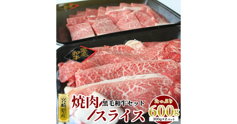 【ふるさと納税】牛肉 黒毛和牛 宮崎県産黒毛和牛 焼肉 & スライス セット 各 300g ×2p 計 600g [SHINGAKI 宮崎県 美郷町 31ag0075] 肉 小分け 冷凍 牛 すき焼き 焼肉 赤身 牛ウデ 牛モモ 薄切り 和牛 肉 しゃぶしゃぶ 牛しゃぶ