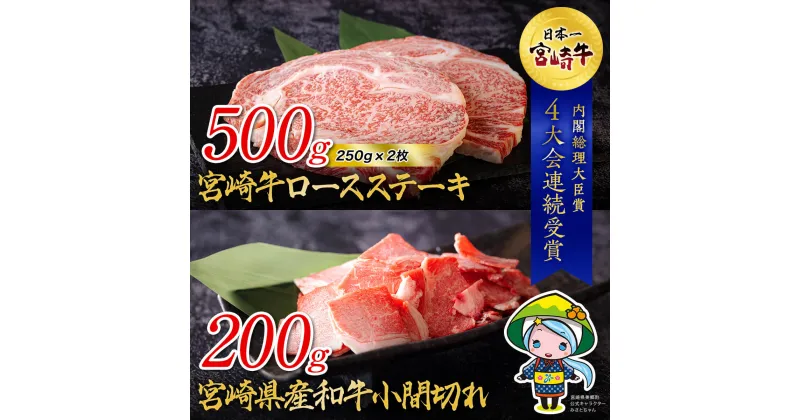 【ふるさと納税】宮崎牛 ロース ステーキ 500g & 宮崎県産 和牛 小間切れ 200g [ミヤチク 宮崎県 美郷町 31au0038] 冷凍 内閣総理大臣賞受賞 ミヤチク 宮崎県産 国産 牛肉 送料無料 焼肉 BBQ バーベキュー キャンプ こま 黒毛和牛 炒め物 牛丼 肉じゃが