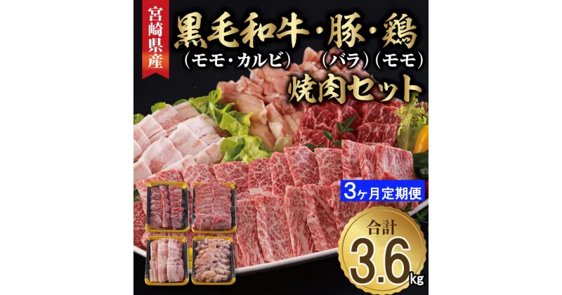 【ふるさと納税】牛肉 3回 定期便 宮崎県産 焼肉 セット 黒毛和牛カルビ 豚バラ 若鶏モモ 各 300g 計 1.2kg ×3回 [サンアグリフーズ 宮崎県 美郷町 31ba0036] 小分け 冷凍 BBQ 詰め合わせ 経産牛 もも肉 モモ 牛 豚 鶏 カルビ バラ肉