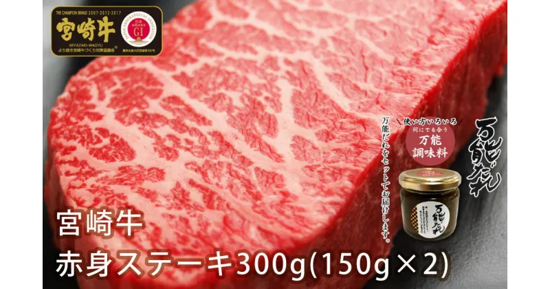 【ふるさと納税】S-3 宮崎牛 赤身 ステーキ 300g ＆ 万能だれ140g セット 国産牛 牛肉 お肉 モモ 焼き肉 かけダレ 和えダレ 調味料冷凍 国産 宮崎県 九州 送料無料