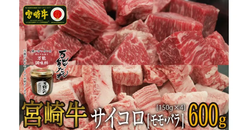 【ふるさと納税】S-9 宮崎牛 サイコロ 600g 万能だれ 付き 牛肉 肉 お肉 精肉 サイコロ肉 バラ肉 モモ肉 バラ モモ 小分け セット 詰め合わせ 食べ比べ 味比べ 国産 黒毛和牛 ブランド牛 国産牛 宮崎県産 焼き肉 BBQ アウトドア グルメ お取り寄せ 宮崎県 高千穂町 送料無料