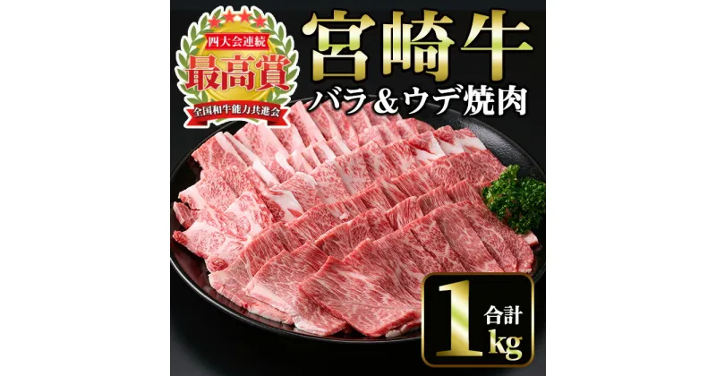 【ふるさと納税】宮崎牛 焼肉2種(ウデ・バラ)(合計1kg・各500g×2)国産 宮崎県産 宮崎牛 牛肉 焼肉 炒め物 国産 A4 ウデ肉 バラ肉【MI007】【(株)ミヤチク宮崎加工センター】