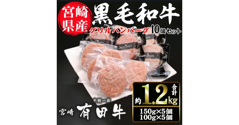 【ふるさと納税】宮崎黒毛和牛100％グリルハンバーグ10個セット(150g×5個・100g×5個)国産 宮崎県産 黒毛和牛 ハンバーグ 炒めもの【AR003】【(有)有田牧畜産業 食肉加工センター】