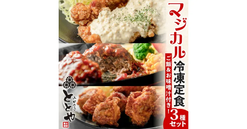 【ふるさと納税】マジカル冷凍定食 3種セット 送料無料 冷凍 惣菜 おかず 弁当 時短 簡単 定食 チキン南蛮 ハンバーグ から揚げ ご飯 みそ汁 温めるだけ レンジ 湯煎 差し入れ 山田食堂ととや 仕送り 鹿児島市 土産 贈り物 プレゼント ギフト 贈答