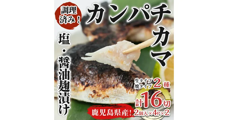 【ふるさと納税】カンパチカマ塩・醤油麹（こうじ）漬け16切［生タイプ・焼タイプ］ 海産物 魚介 カンパチ カマ 焼き 味付き レンジ 調理済み 冷凍 国産 鹿児島産 【錦江の恵屋】