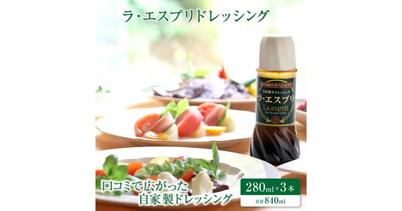 【ふるさと納税】ラ・エスプリドレッシング280ml×3本 口コミで広まった自家製ドレッシング！ 和風 玉ねぎ たかの爪 椎茸 和風ドレッシング たれ 調味料 サラダ カルパッチョ【財宝】