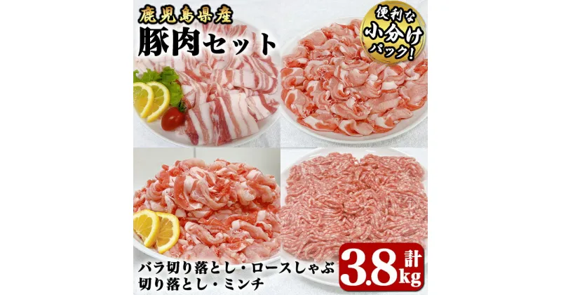 【ふるさと納税】豚肉バラエティ3.8kgセット[バラ切り落とし600g、ロース又は肩ロースしゃぶ1.2kg、切り落とし1.5kg、ミンチ500g]国産 鹿児島県産 豚肉 豚 バラエティ セット 豚バラ ロース 豚ロース 切り落とし ミンチ 豚ミンチ 小分け 冷凍 冷凍保存【株式会社 TRINITY】