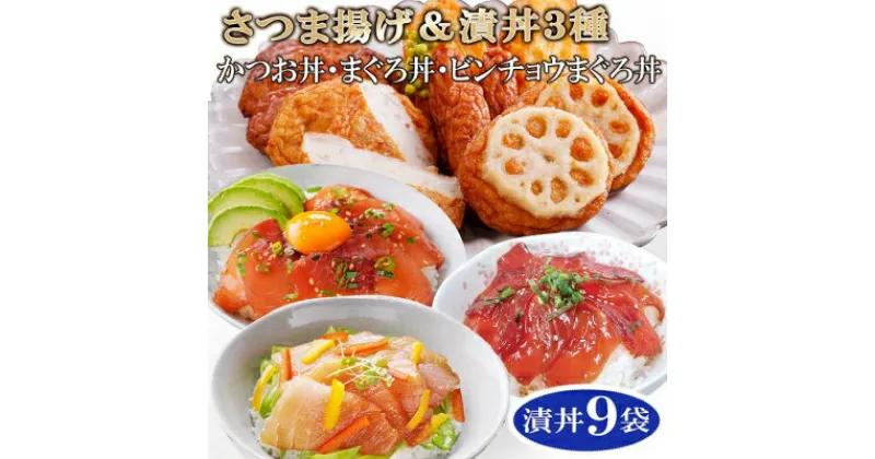 【ふるさと納税】【レビューキャンペーン】_さつまあげ&漬け丼3種9袋(かつお丼・まぐろ丼・ビンチョウまぐろ丼) A3-126_ さつまあげ かつお マグロ びんちょう 丼 漬け丼 簡単 便利 鹿児島県 枕崎 産直 冷凍 人気 おすすめ 【配送不可地域：離島】【1166341】