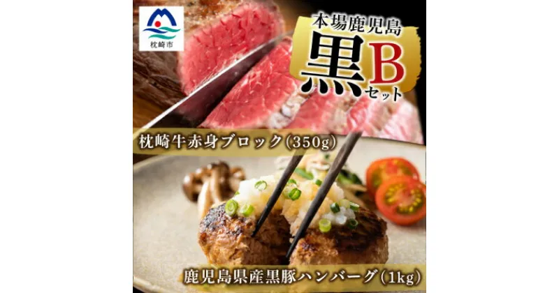 【ふるさと納税】【本場鹿児島 黒のセットB】黒豚ハンバーグ 1kg・枕崎牛 赤身ブロック 350g C0-42【配送不可地域：離島】【1166702】