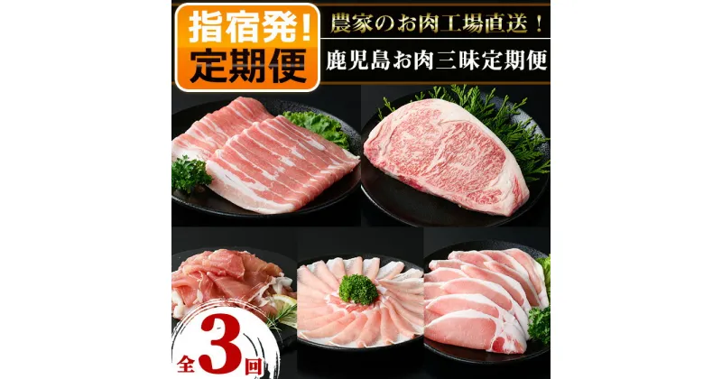 【ふるさと納税】＜定期便！全3回(連続)＞農家のお肉工場直送！鹿児島お肉三昧定期便 鹿児島 黒毛和牛 和牛 肉 牛 牛肉 豚 黒豚 生ハム 切り落とし サーロイン ステーキ 薄切り すき焼き バラ ロース しゃぶしゃぶ 生姜焼き いぶすき 冷凍 定期便 お肉 贈答【水迫畜産】